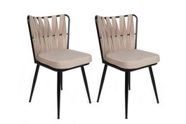 Hanah Home Kuşaklı-221 V2 Juego de Sillas de Terciopelo Crema y Negro
